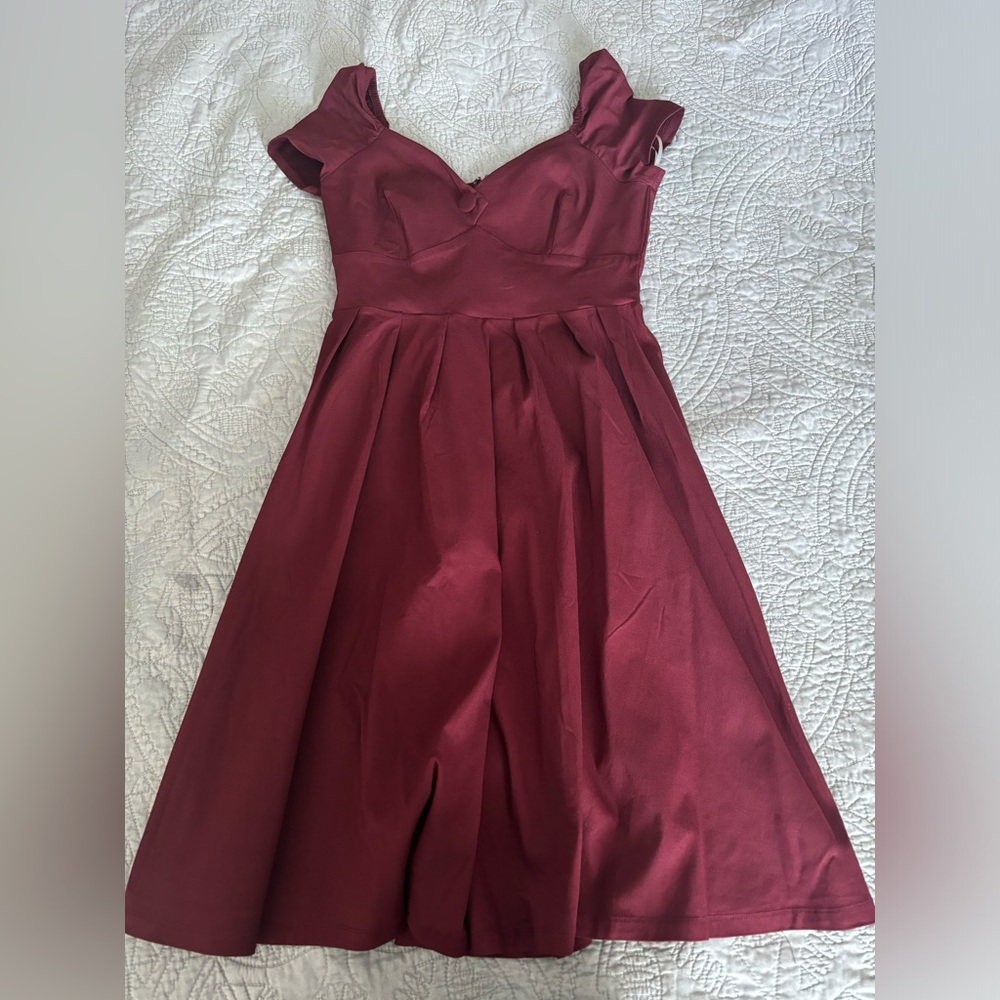 Unique Vintage 1950s Burgundy Sweetheart Midge Swing Dress